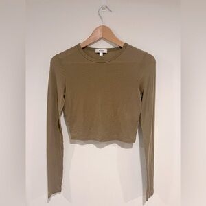 Agolde Khaki Long Sleeve Crop Top